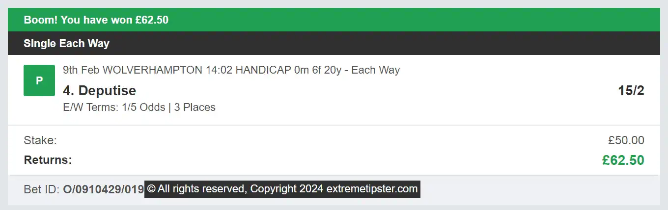Extreme Tipster - Winner 2 - 2024-02-09
