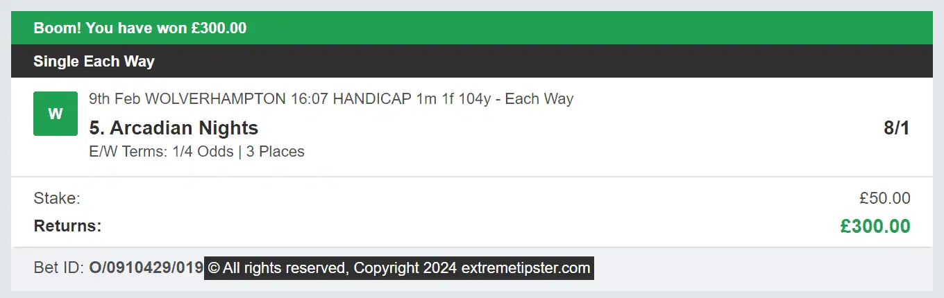 Extreme Tipster - Winner 3 - 2024-02-09